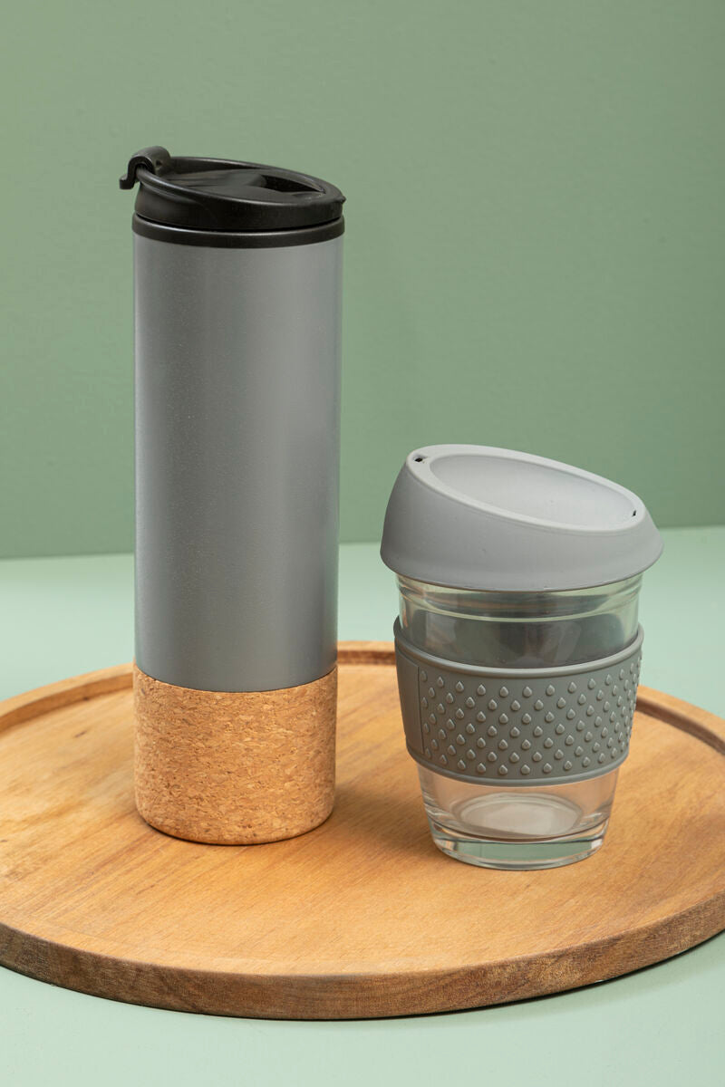 Mimo Glass Mug With Grey Silicone Band Lid