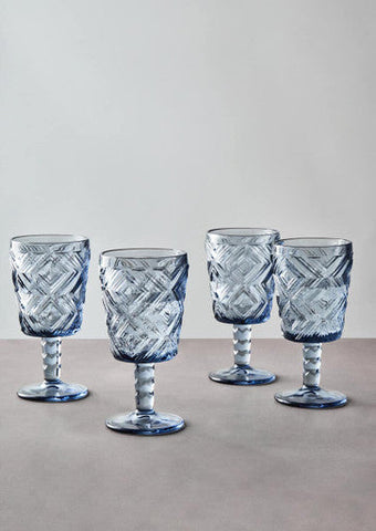 Fleur Set Of Four Blue Wine Glasses