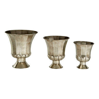 Reza Set of 3 Antique Silver Finish Planters