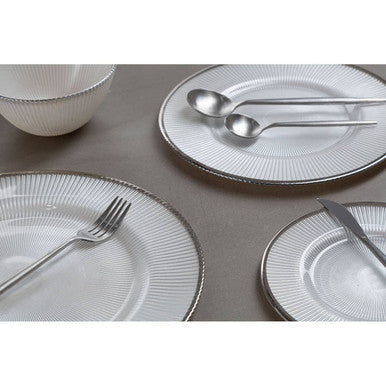 Ida White Embossed Glass Charger Plate with Silver Rim