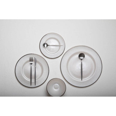 Ida White Embossed Glass Charger Plate with Silver Rim