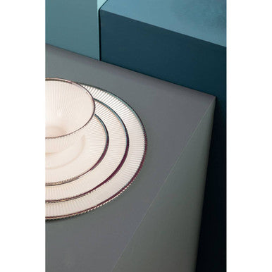 Ida White Embossed Glass Charger Plate with Silver Rim