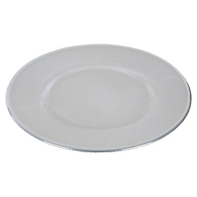 Ida White Embossed Glass Dinner Plate with Silver Rim
