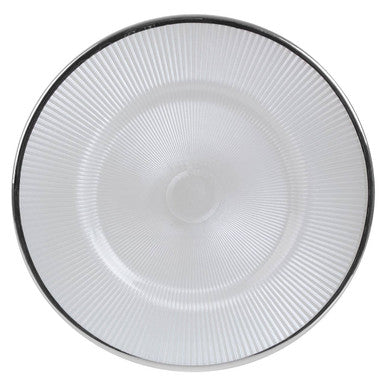 Ida White Embossed Glass Dinner Plate with Silver Rim