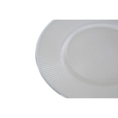 Ida White Embossed Glass Dinner Plate with Silver Rim