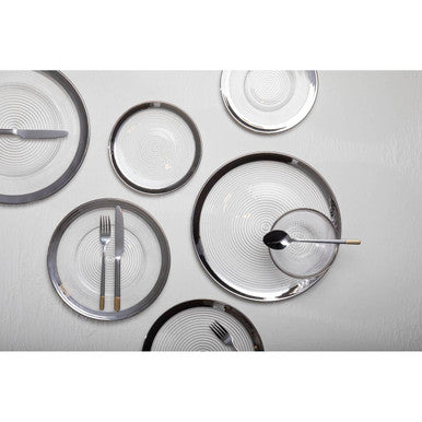 Ida Embossed Glass Coupe Side Plate with Silver Rim