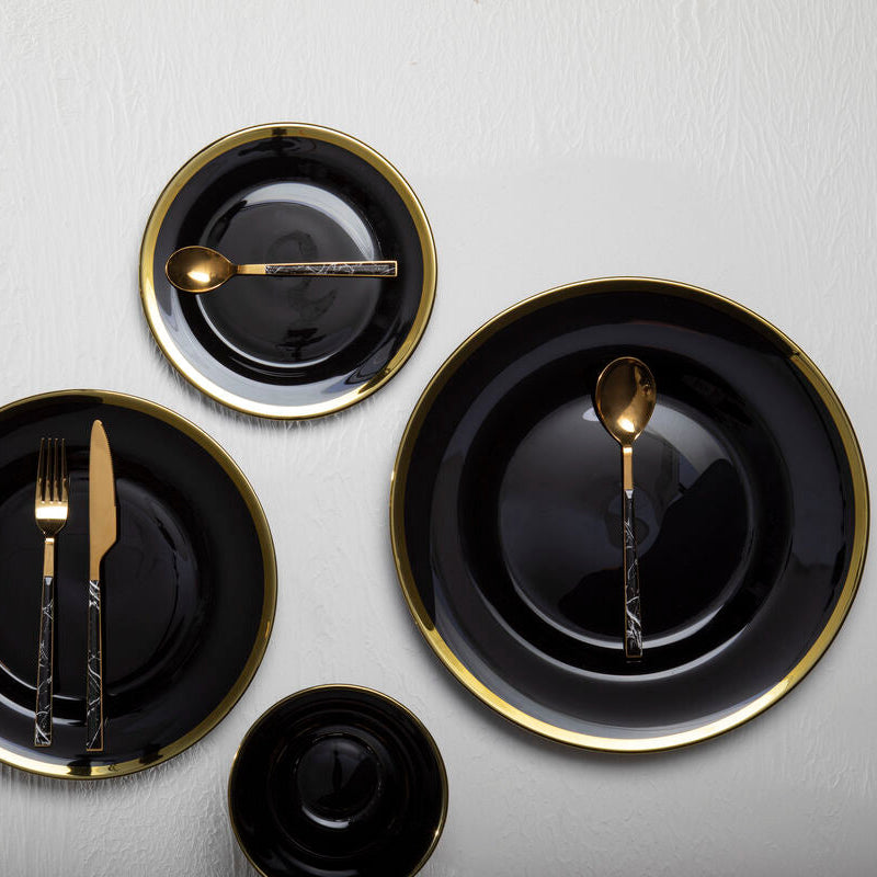 Ida Black Glass Charger Plate with Gold Rim