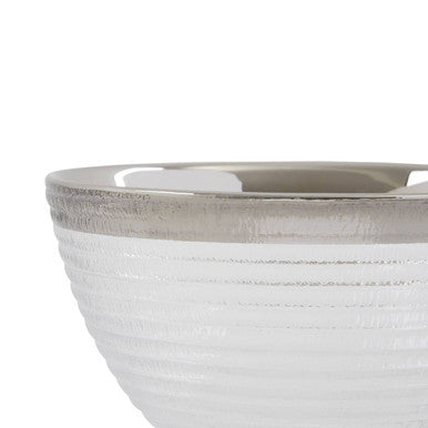 Ida Embossed Glass Bowl With Silver Rim
