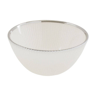 Ida White Embossed Glass Bowl with Silver Rim