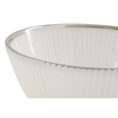Ida White Embossed Glass Bowl with Silver Rim