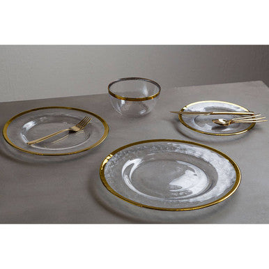 Ida Textured Glass Dinner Plate With Gold Rim