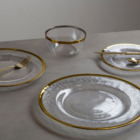 Ida Textured Glass Bowl With Gold Rim