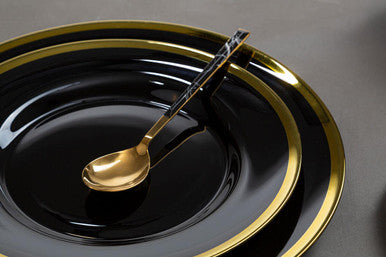 Ida Black Glass Side Plate with Gold Rim