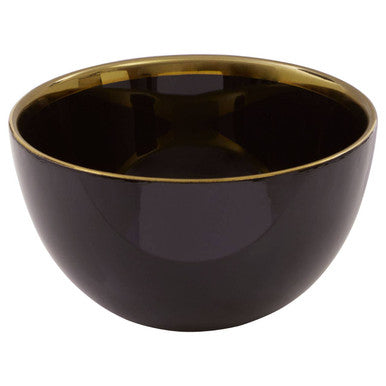 Ida Black Glass Bowl with Gold Rim