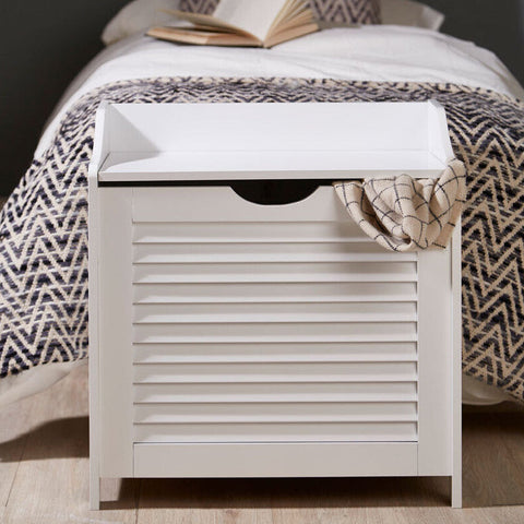 Shutter White Wood Laundry Storage Cabinet