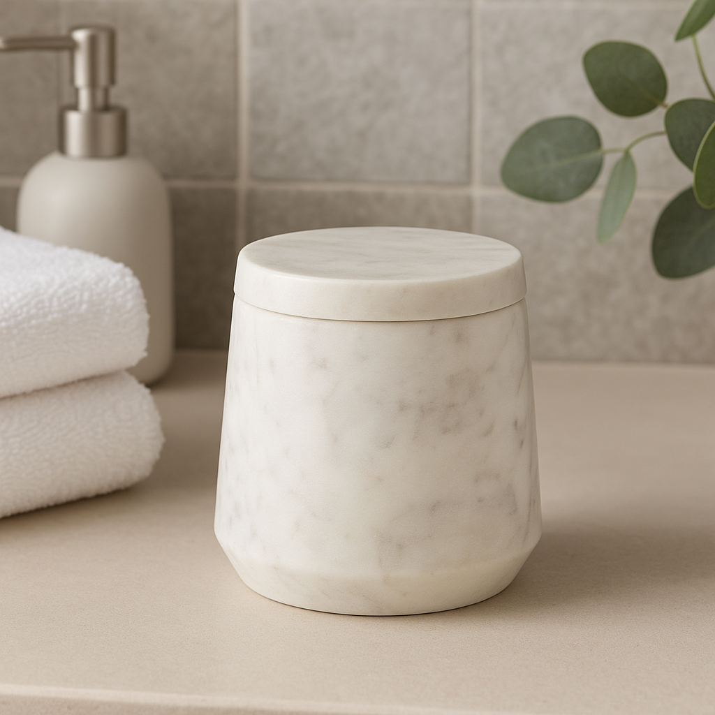 Abaska Off White Marble Cotton Jar