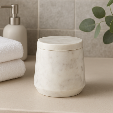 Abaska Off White Marble Cotton Jar