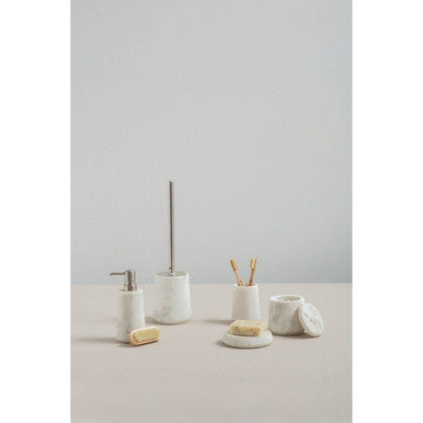Abaska Off White Marble And Stainless Steel Toilet Brush