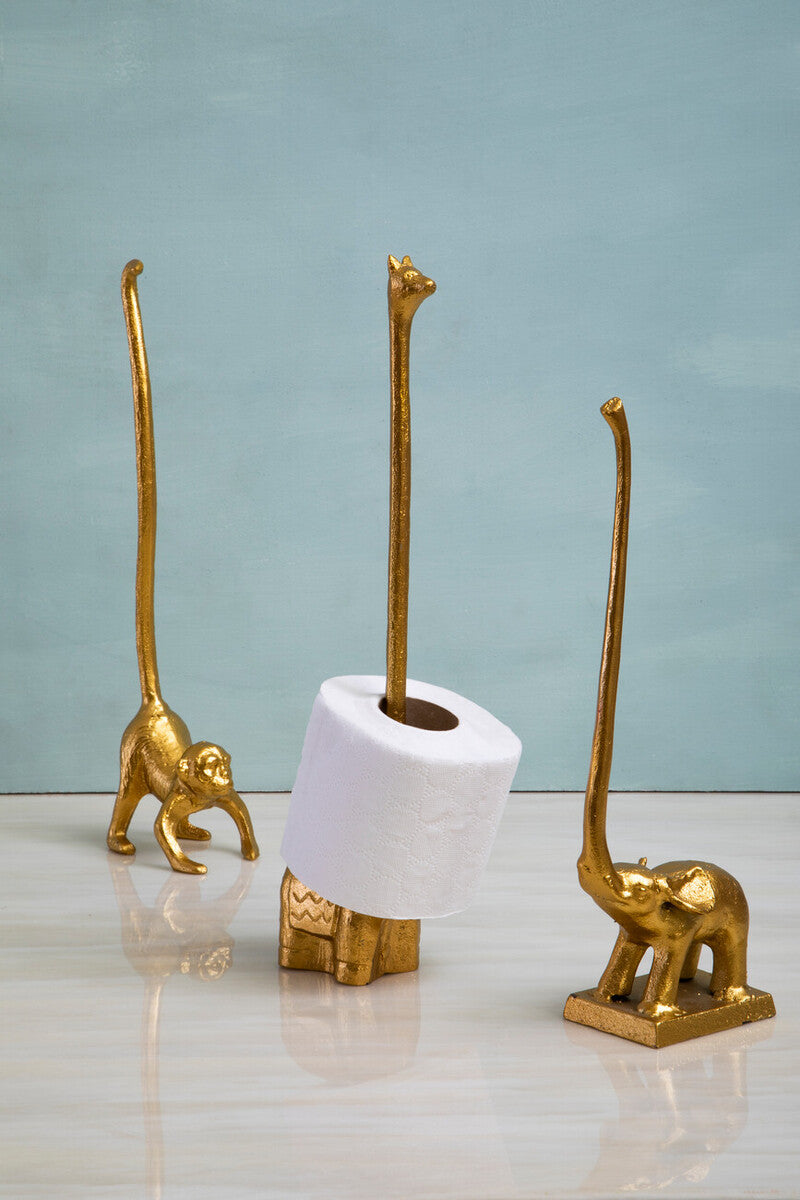 Fauna Gold Finish Elephant Toilet Roll Holder With Square Base