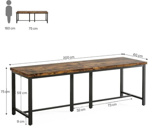200cm Double Desk - 2-Person Home Office Extra Long Desk with Black Metal Frame