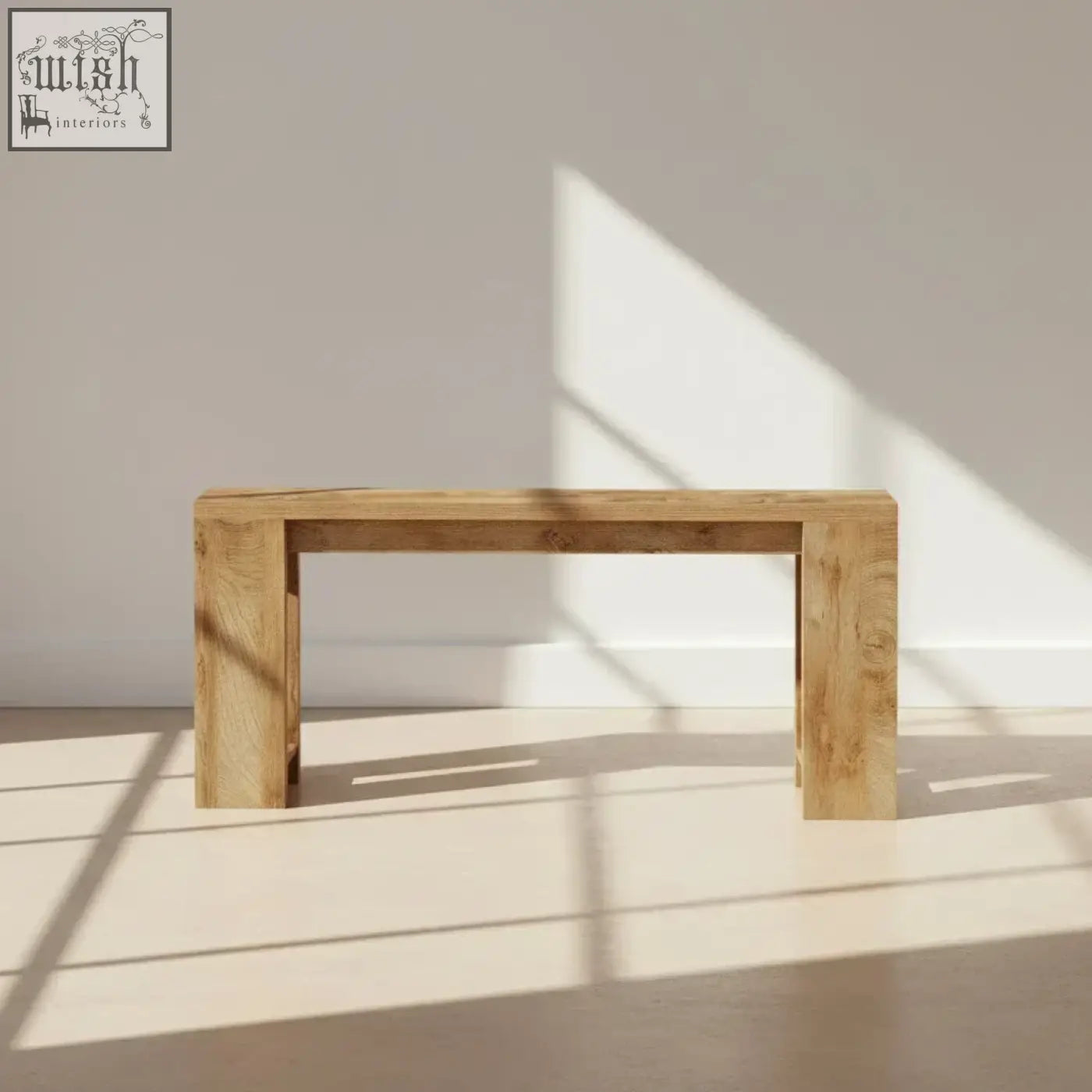 160cm rustic farmhouse console table with natural light brown wood finish and clean rectangular legs for entryway or sofa table use