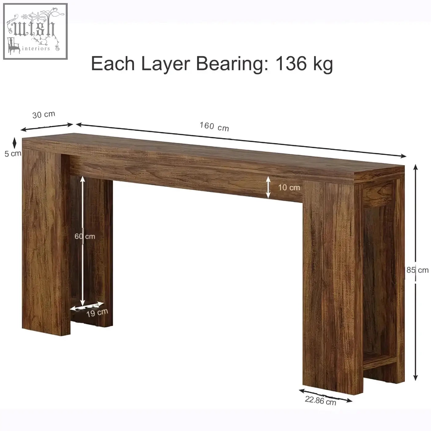 Dark brown solid wood rustic farmhouse console table with sturdy rectangular legs perfect as entryway or sofa table