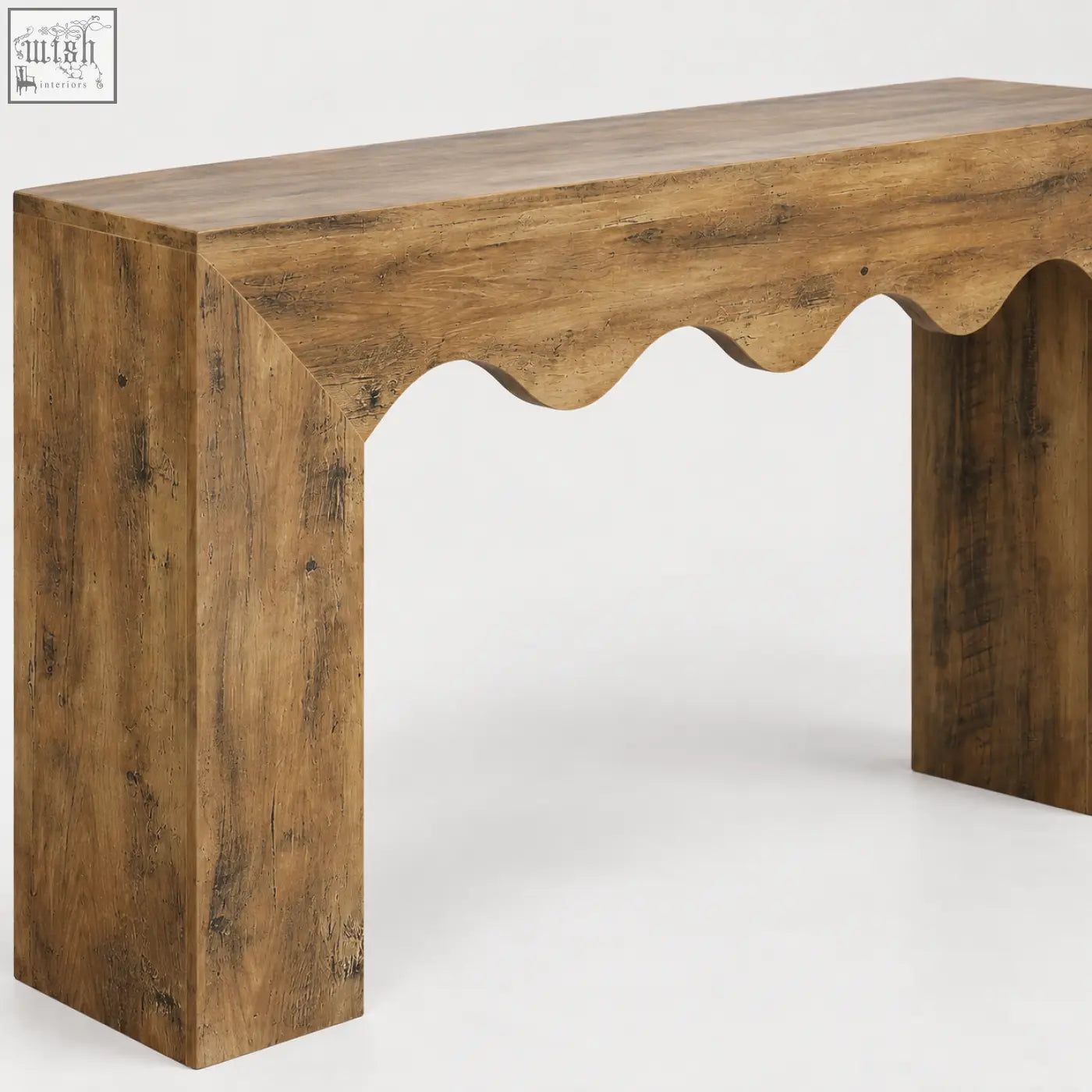 Rustic wooden 160cm rustic wavy scalloped console table with a wavy scalloped front edge perfect for entryways