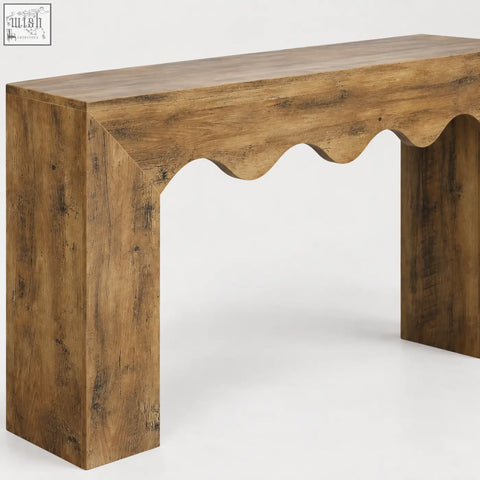 Rustic wooden 160cm rustic wavy scalloped console table with a wavy scalloped front edge perfect for entryways