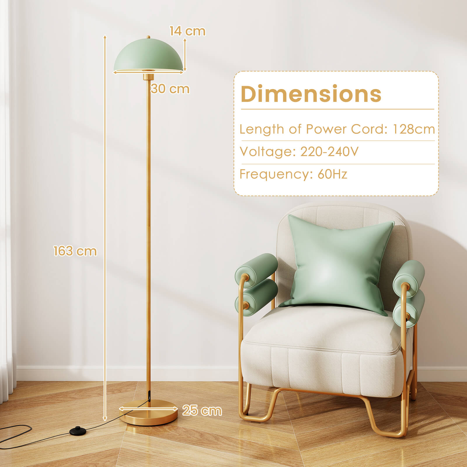 163cm Floor Lamp Standing Lamp with Shatterproof Lampshade