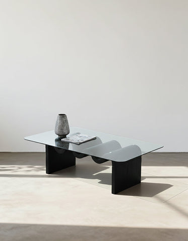 Hiroshi Square Glass Coffee Table, Glass Top