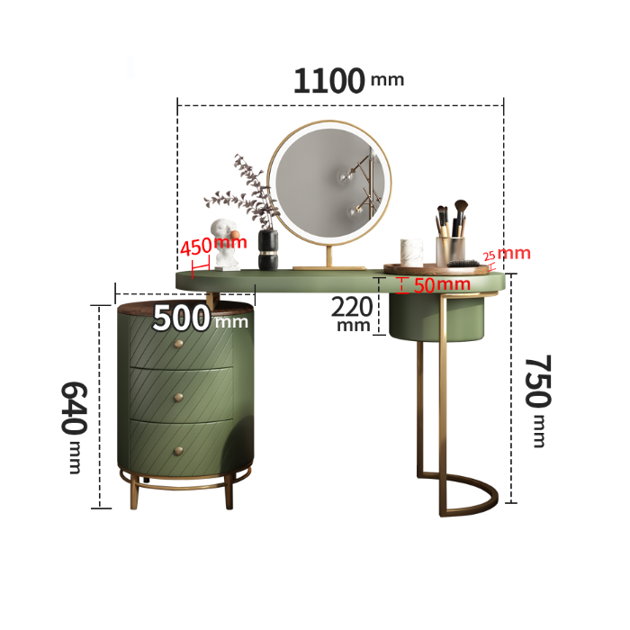 Tandy Dressing Table, Green/ White/ Black And Gold