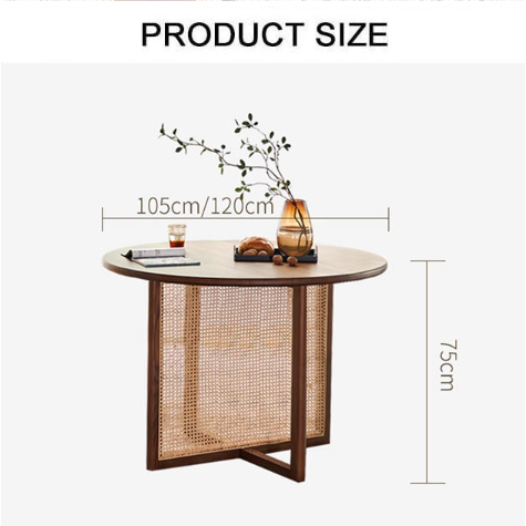 Margot Rattan Dining Table, Solid Wood & Rattan