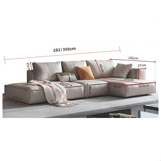 Zora Four Seater Corner Sofa, Real Leather, Beige