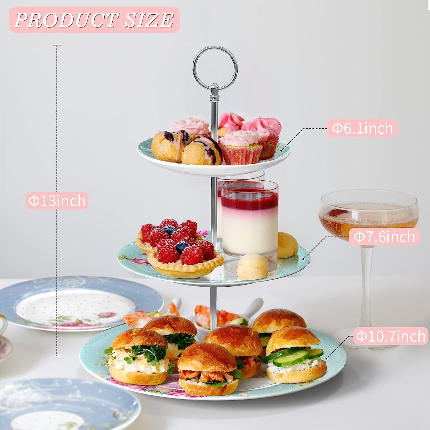 Mothers Day CoronationFamily Party Set Special 3 Tier Cake Stand 4 Plates 2 Cups 2 Saucers (Turquoise)