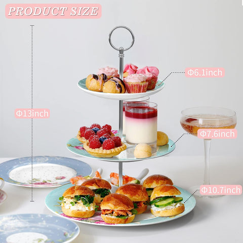 Mothers Day CoronationFamily Party Set Special 3 Tier Cake Stand 4 Plates 2 Cups 2 Saucers (Turquoise)