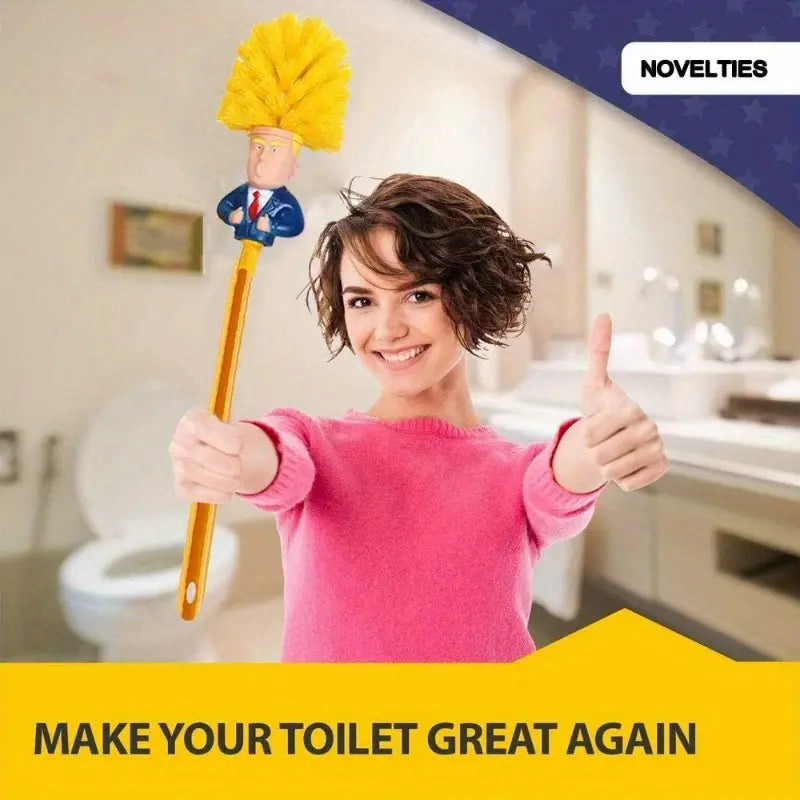 Novelty Trump-Inspired Toilet Brush Set - Freestanding Plastic Bathroom Cleaning Accessory with Durable Handle Reusable