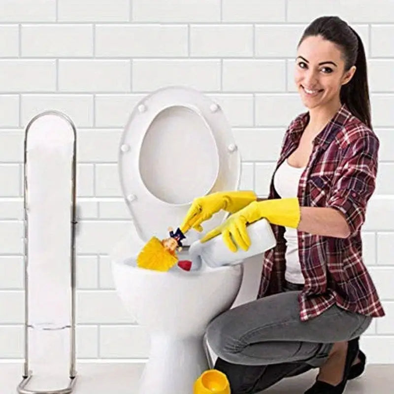 Novelty Trump-Inspired Toilet Brush Set - Freestanding Plastic Bathroom Cleaning Accessory with Durable Handle Reusable