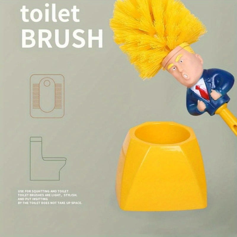 Novelty Trump-Inspired Toilet Brush Set - Freestanding Plastic Bathroom Cleaning Accessory with Durable Handle Reusable