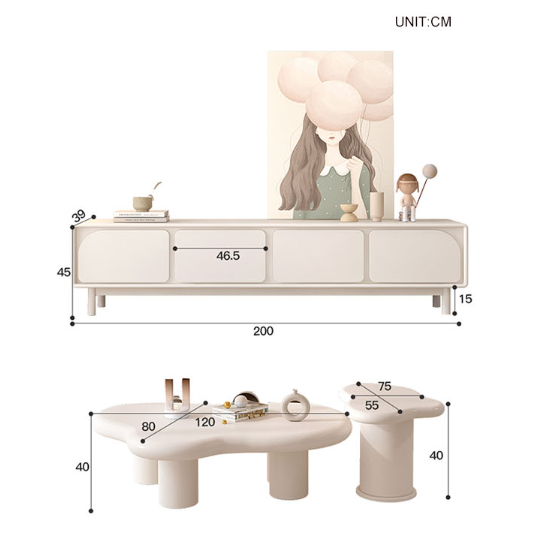 Leilani Stylish TV Stand, Cream