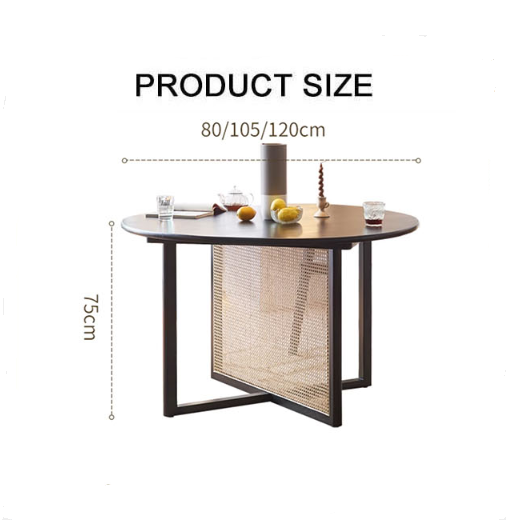 Hannah Round Dining Table, Black, Rattan