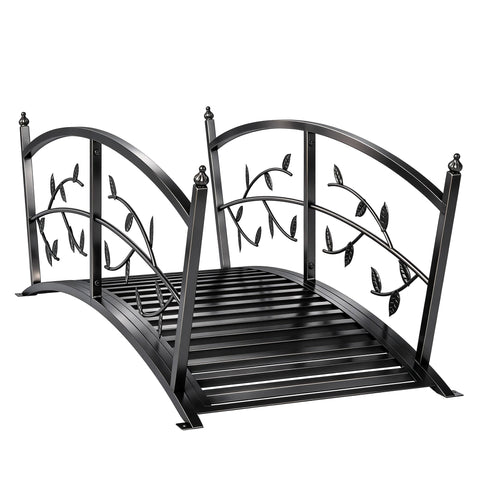 Outsunny 1.2M Metal Garden Bridge with Safety Railings, Outdoor Pond Bridge, Arch Decorative Footbridge for Creek Stream