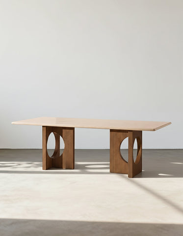 Boucheron Dining Table, Travertine & Solid Wood