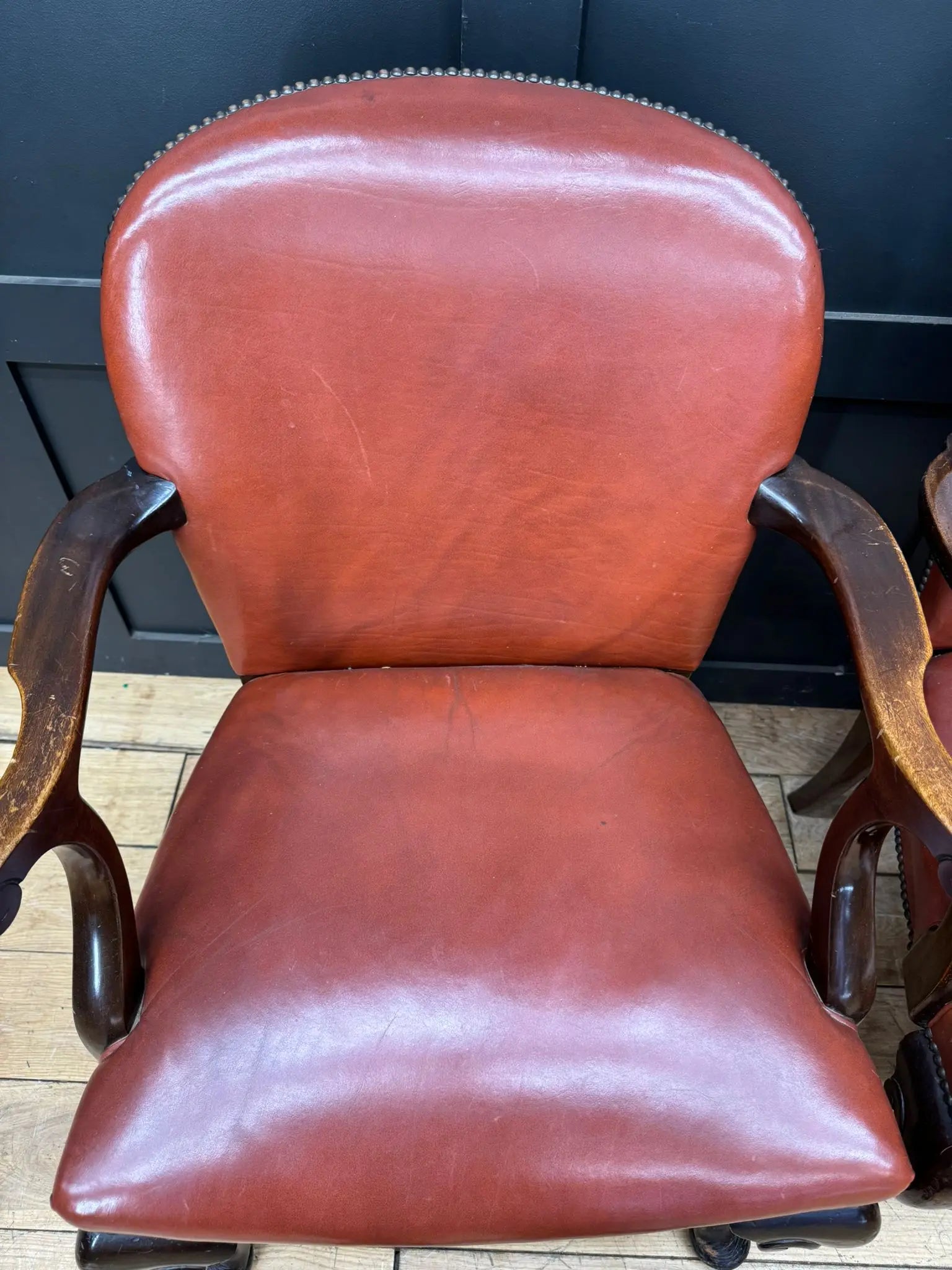 Antique Pair Of Gainsborough Style Mahogany Armchairs Desk Study Carver Chairs