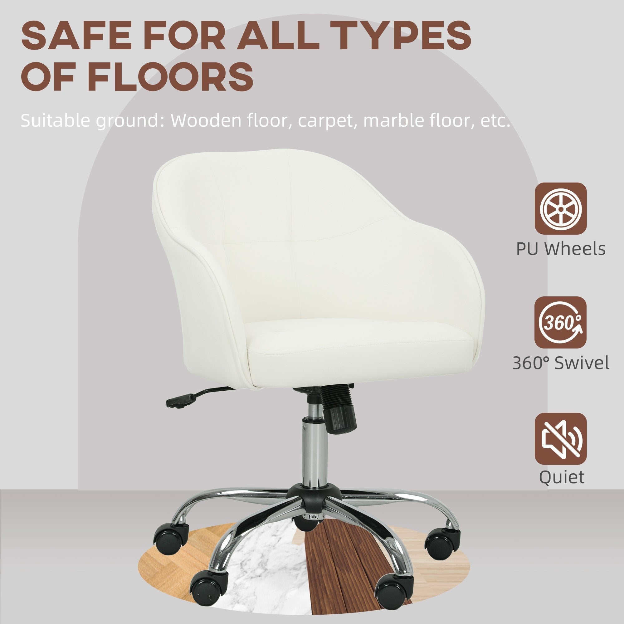 HOMCOM 46-56 cm Velvet-feel Office Chair - Cream