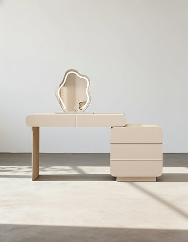 Ward Dressing Table With Side Cabinet & LED Mirror, Cream
