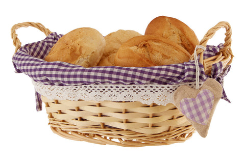 Orla Willow Bread Basket with Purple Gingham Lining
