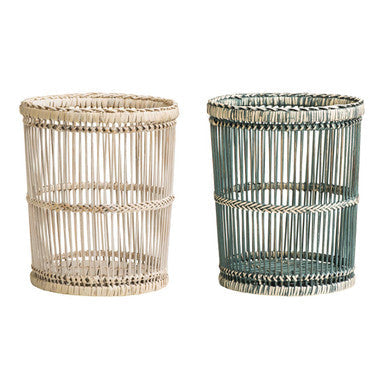 Ezell Rattan and Bamboo White Washed Waste Bin