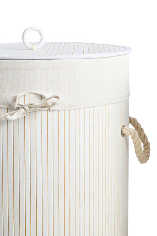 Kankyo Round White Bamboo Laundry Hamper