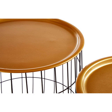 Hege Set Of 2 Brass Finish Top and Black Wire Side Tables