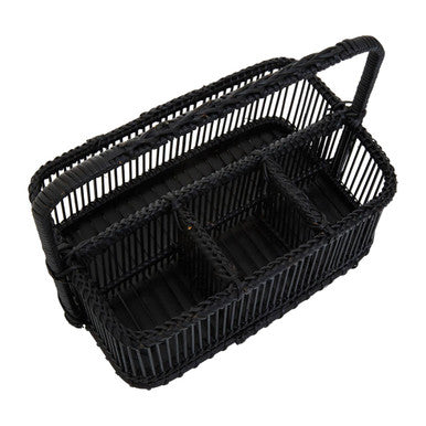Ezell Black Rattan and Bamboo Caddy